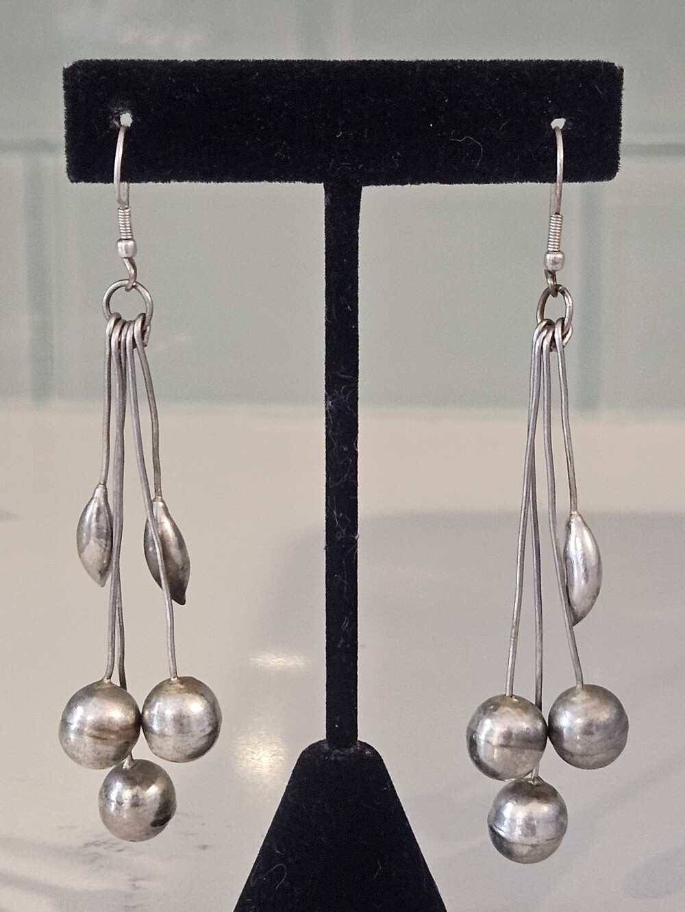 Vintage Designer Sterling Silver Cherry Dangle Ball Drop Statement Earrings 3.75